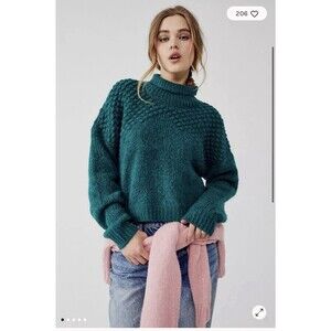 Free People Bradley Turtleneck Chunky Sweater, Blue/Green, Size Small